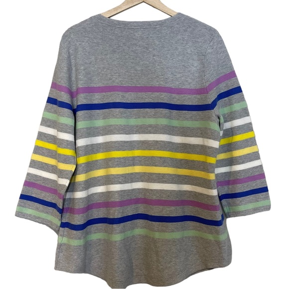 Talbots Textured Knit Rainbow Striped Button Sleeve Pullover Sweater size XL - Picture 2 of 11